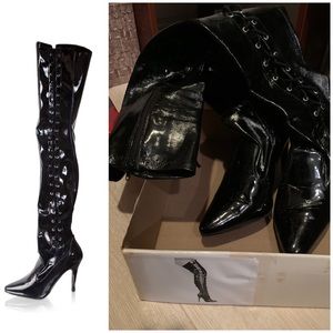 Thigh High Lace Up Boots w 5” Heel